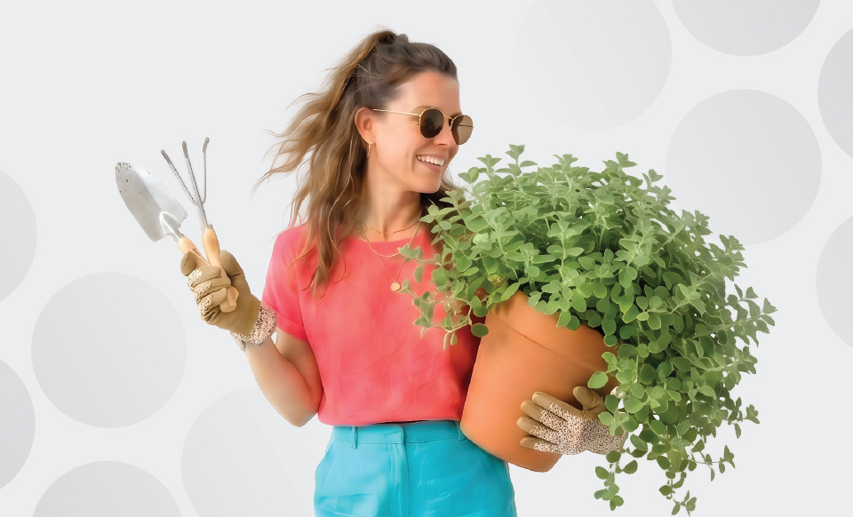 Woman holding potted plant