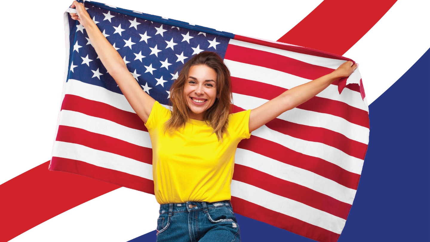 Woman holding American flag